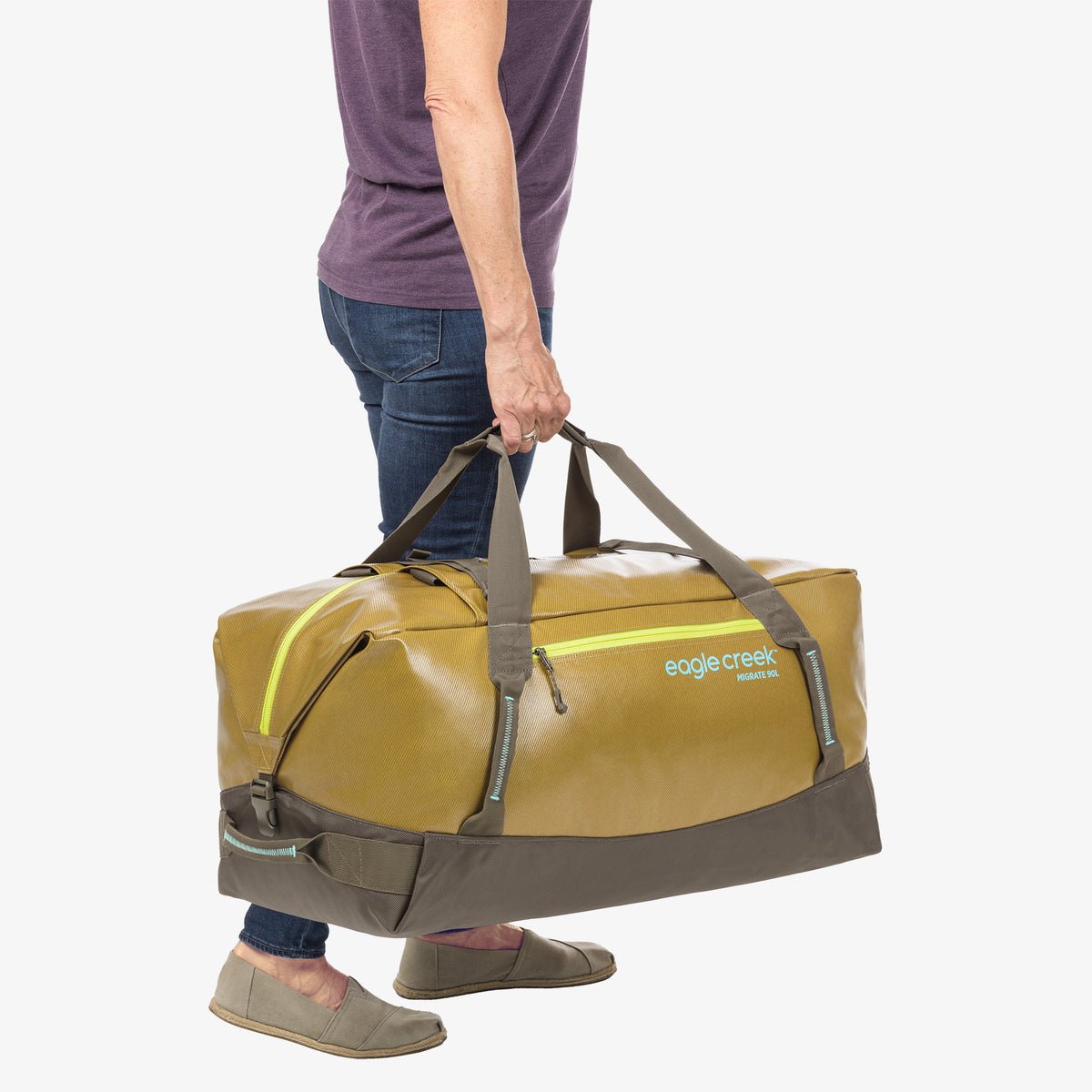Eagle Creek taška/batoh Migrate Duffel 90l field brown – taška se stanovým vybavením u auta