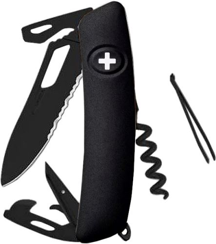 Swiza kapesní nůž SH03TR Allblack Single Hand Wavy Edge