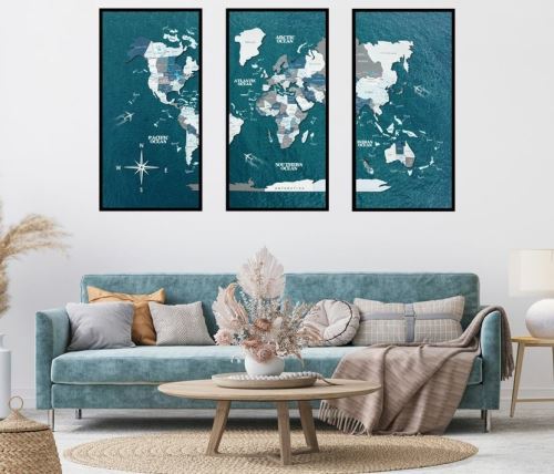 Enjoy the Wood 3D nástěnný obraz Panel World Map Triptych Cruise Ocean M