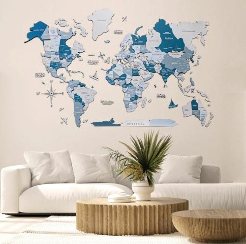 Enjoy the Wood 3D nástěnná dřevěná mapa World Map Aqua Prime