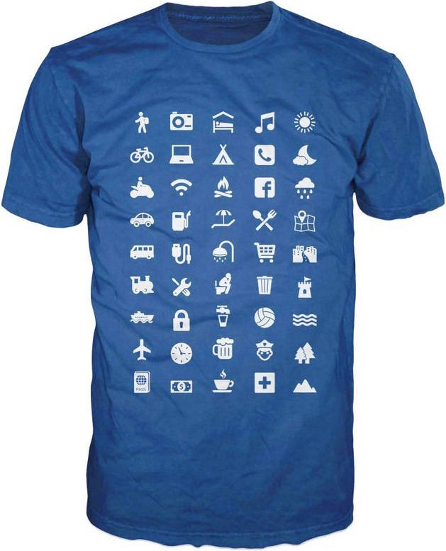 Cestovatelské triko s piktogramy S modré