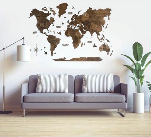 Enjoy the Wood 3D nástěnná dřevěná mapa World Map Walnut Prime