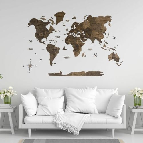 Enjoy the Wood 3D nástěnná dřevěná mapa World Map Walnut Prime