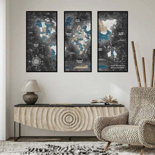 Enjoy the Wood 3D nástěnný obraz Panel World Map Triptych Mystery Ocean L
