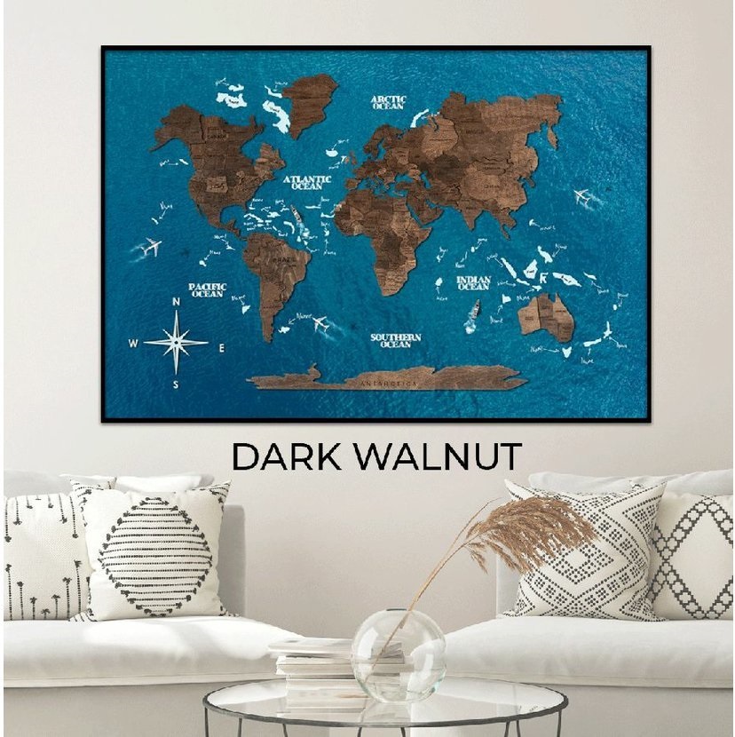 Enjoy the Wood 3D nástěnný obraz Panel World Map Single Walnut Ocean L