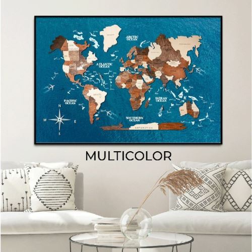 Enjoy the Wood 3D nástěnný obraz Panel World Map Single Multicolor Ocean L