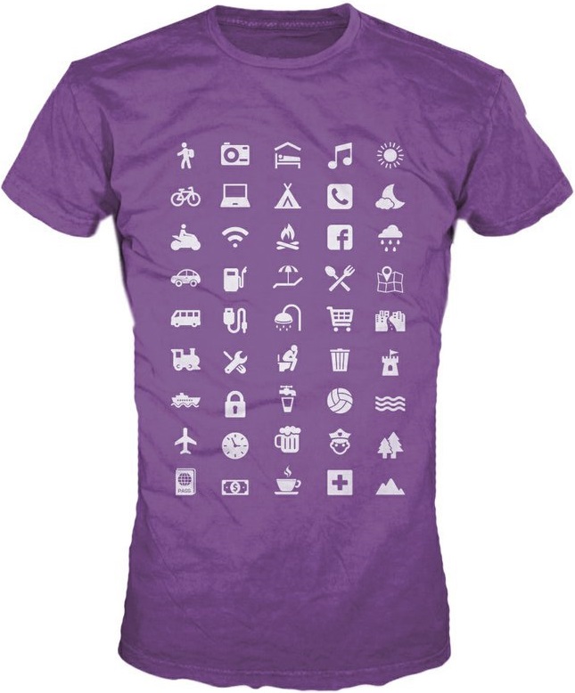 Cestovatelské dámské triko s piktogramy purpurové