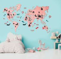 Enjoy the Wood dětská korková nástěnná mapa Kids World Map pink M (1)