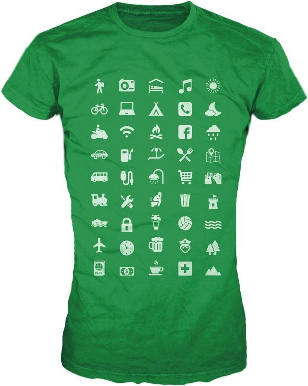 Cestovatelské dámské triko s piktogramy XL zelené kelly