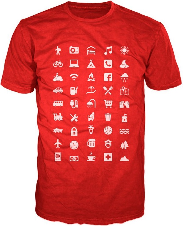 Cestovatelské triko s piktogramy XS červené