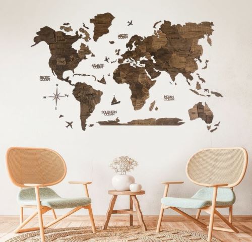 Enjoy the Wood 3D nástěnná dřevěná mapa World Map Walnut Prime