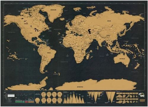 Stírací mapa světa černá