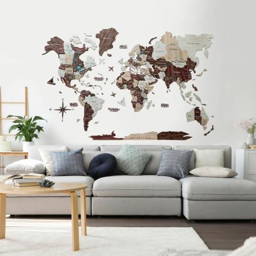 Enjoy the Wood 3D nástěnná dřevěná mapa World Map Cappuccino Prime