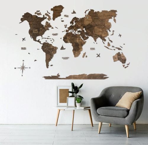Enjoy the Wood 3D nástěnná dřevěná mapa World Map Walnut Prime